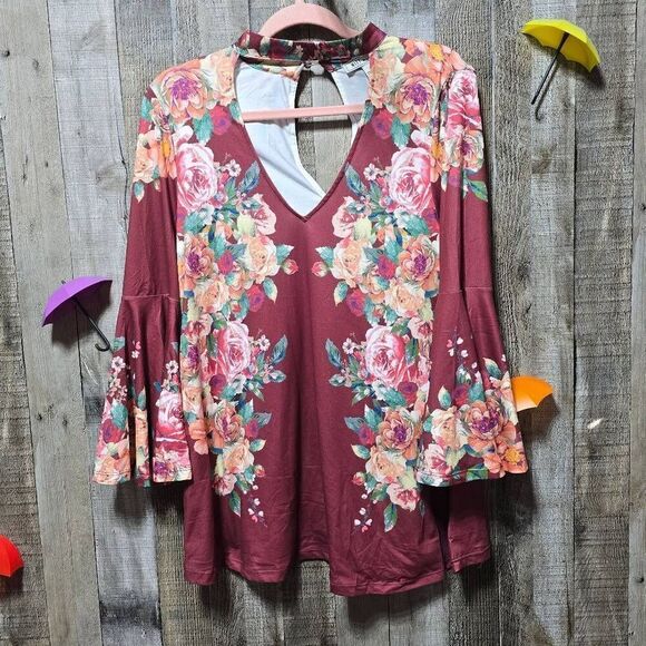 Nitt by Flying Tomato Burgundy Floral Blouse - Picture 2 of 4